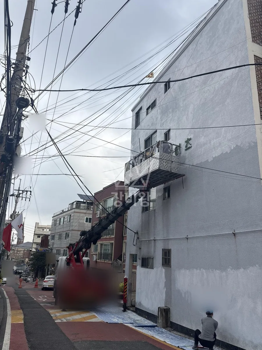 대전 중구 대사동 스카이차 간판 작업 현장