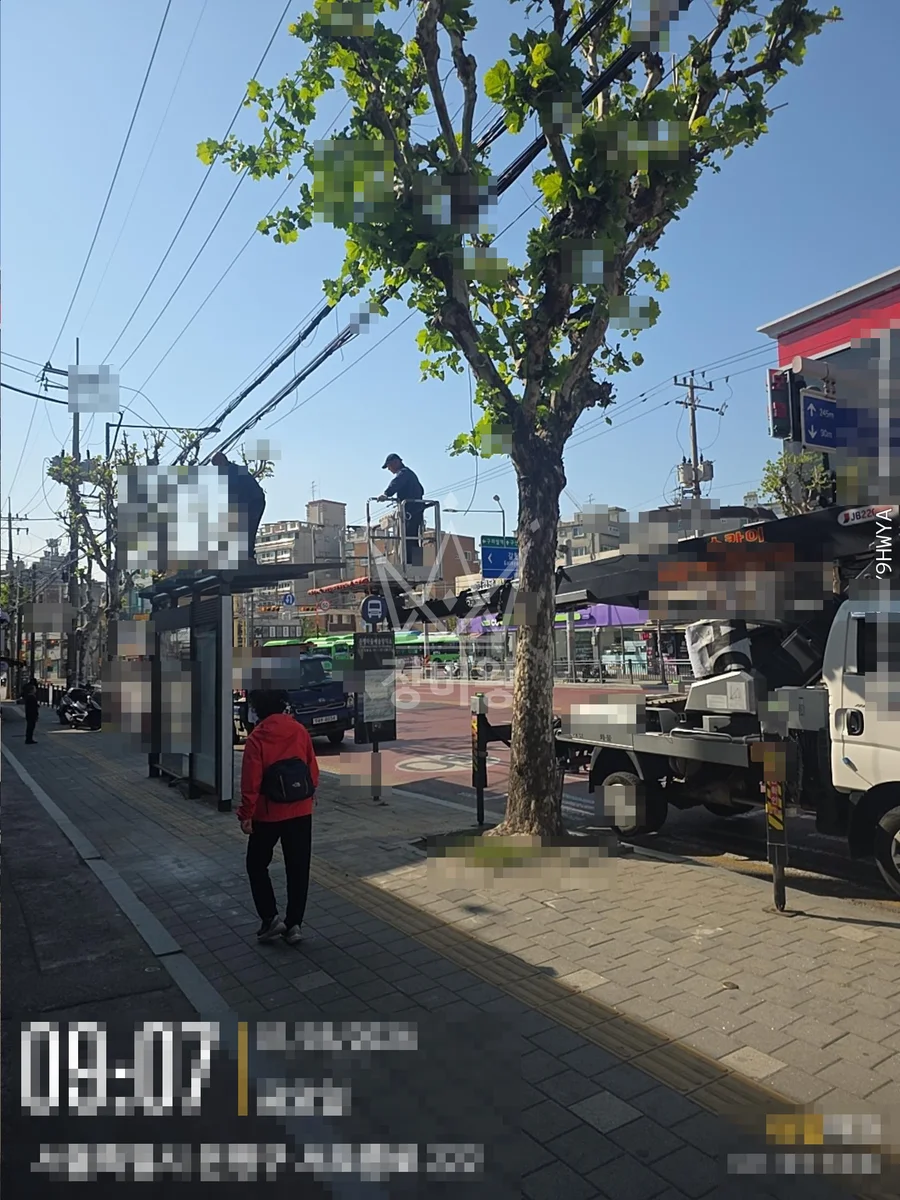 서울 은평구 스카이차 유리 작업 현장