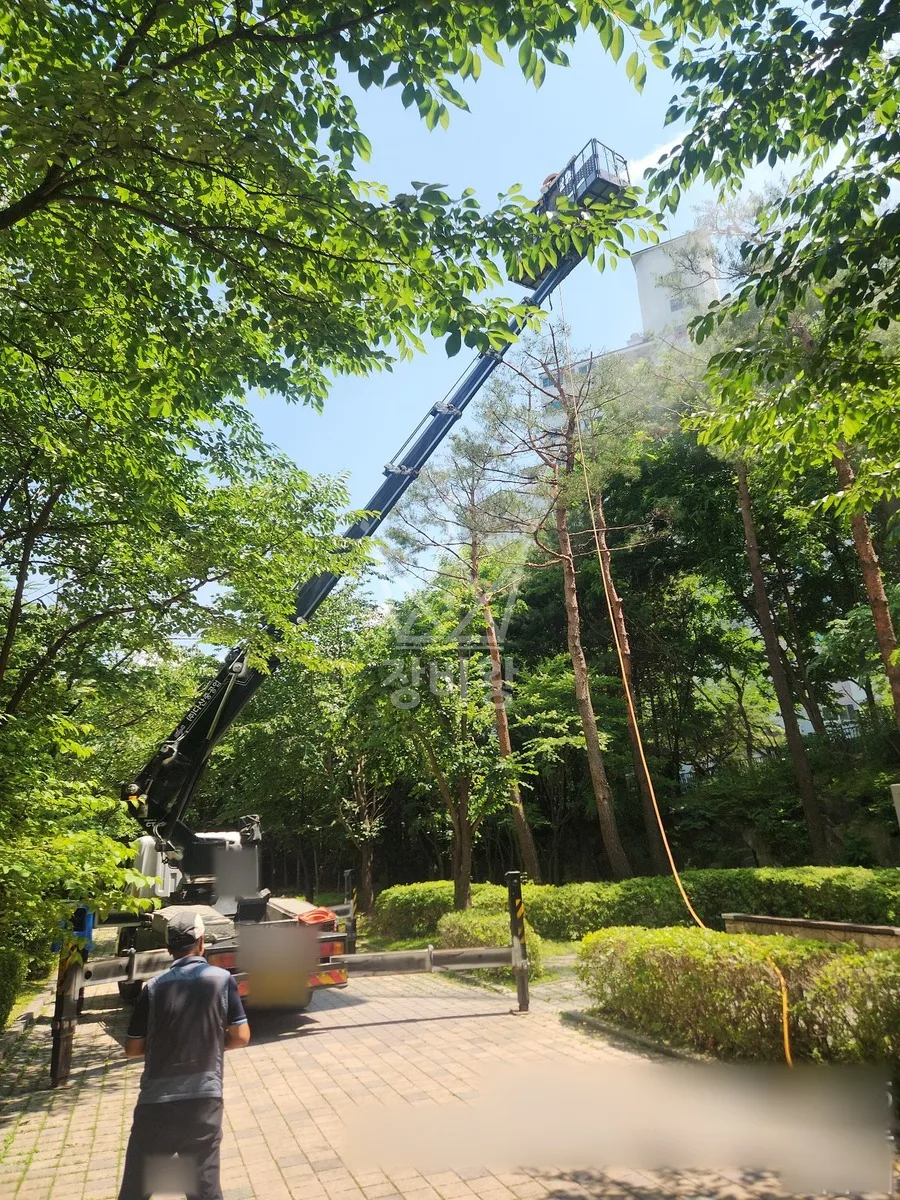 경기 안양시동안구 스카이차 간판 작업 현장